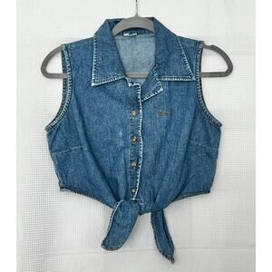 Vintage 90s Guess Denim Tie-front Crop Top Large